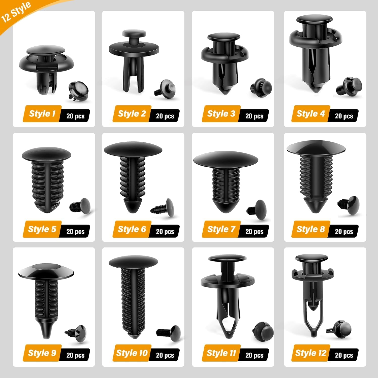 240PCS Bumper Retainer Clips Car Plastic Rivets Fasteners Push Retainer Kit 12 Popular Sizes Auto Push Pin Rivets Set -Door Trim Panel Fender Clips for GM Ford Toyota Honda Chrysler