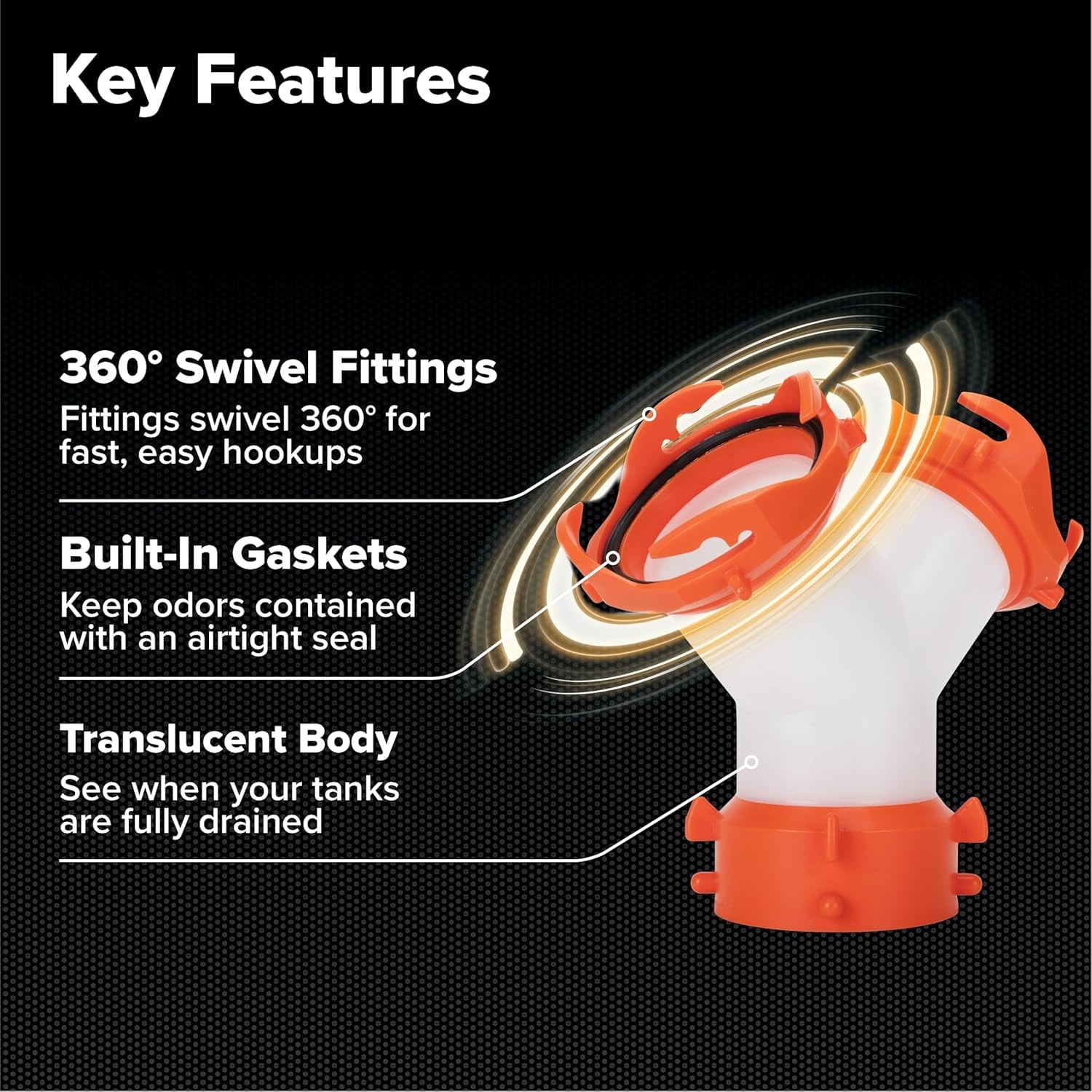 Rhinoflex Camper/Rv Wye Sewer Hose Fitting | Features 360-Degree Swivel Ends & Built-In Gaskets for Odor Tight Connection | Allows for 2 Sewer Hoses to Connect to the Same Dump Station (39812),