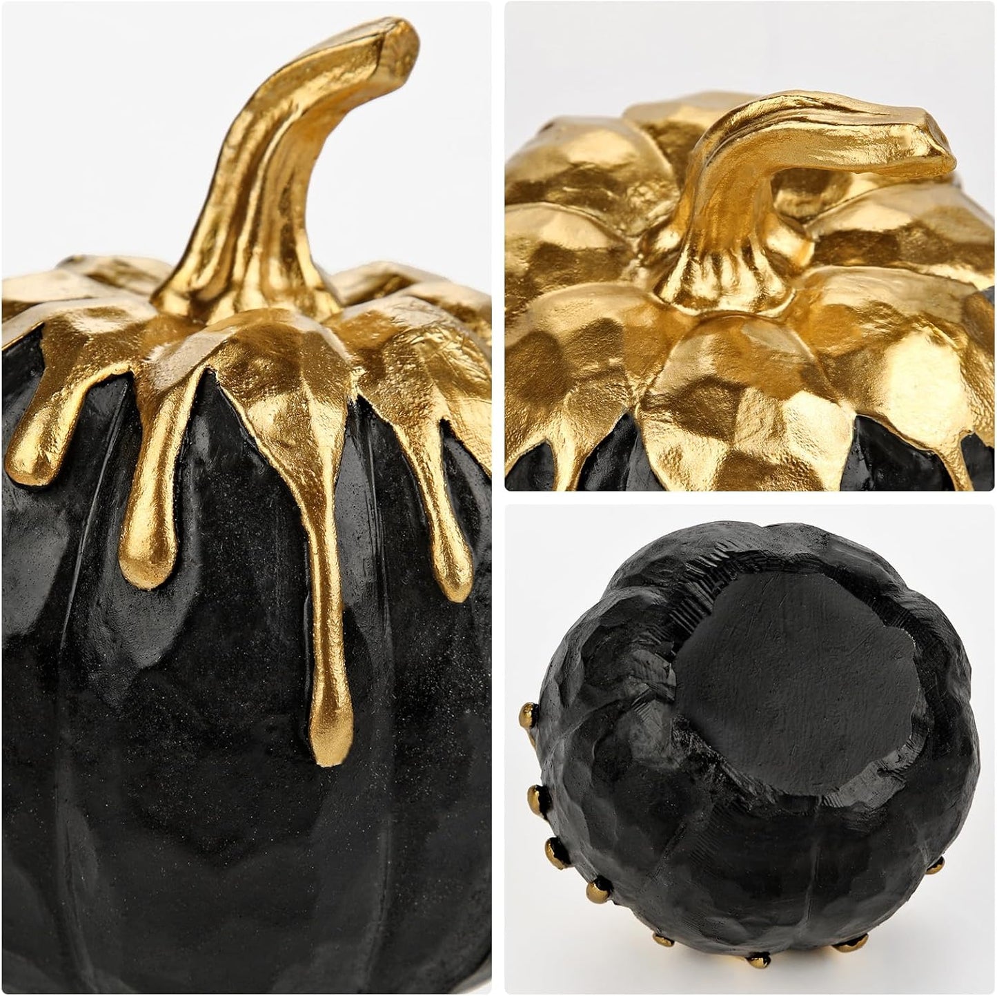 Fall Pumpkin Decor 2 PCS Black and Gold Resin Pumpkin Fake Pumpkins for Decorating Figurines Artificial Pumpkins Centerpiece Rustic Farmhouse Halloween Table Fall Decorations for Home