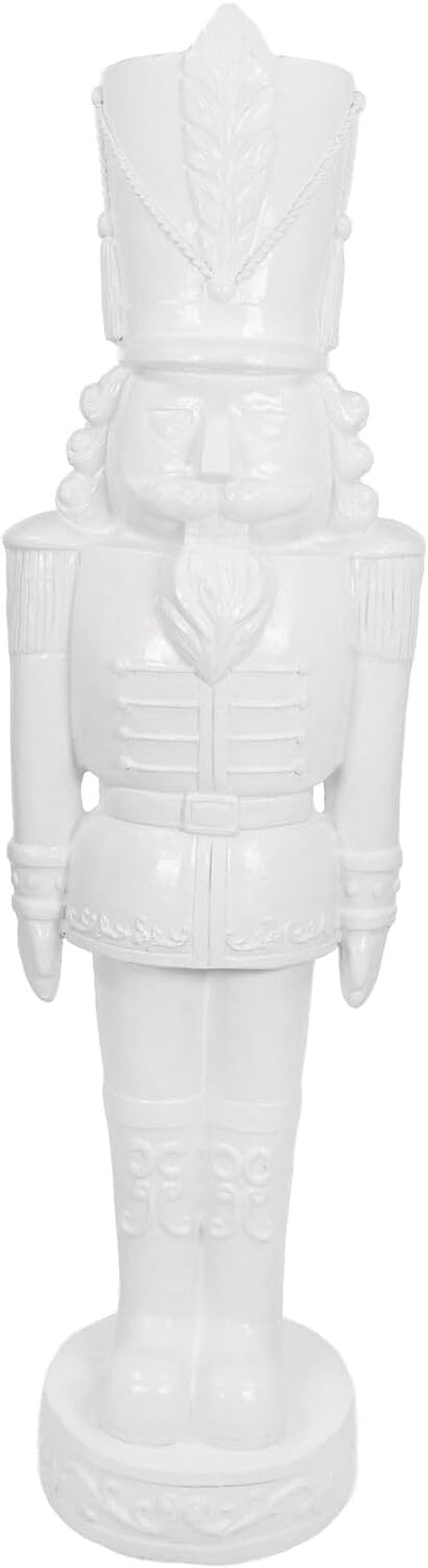 48” Glossy White Soldier, Large Resin Decorative Christmas Nutcracker, Modern Seasonal Holiday Figurine