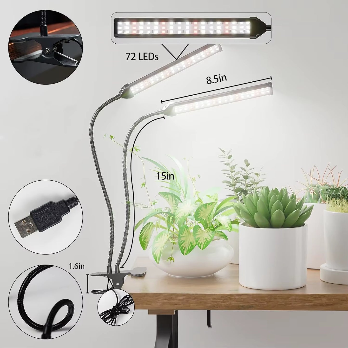 USB Clip Flat Tube LED Grow Light Full Spectrum 6000K 5V Phyto Lamp Indoor Greenhouse Fleshy Flowers Plants Growth Lighting