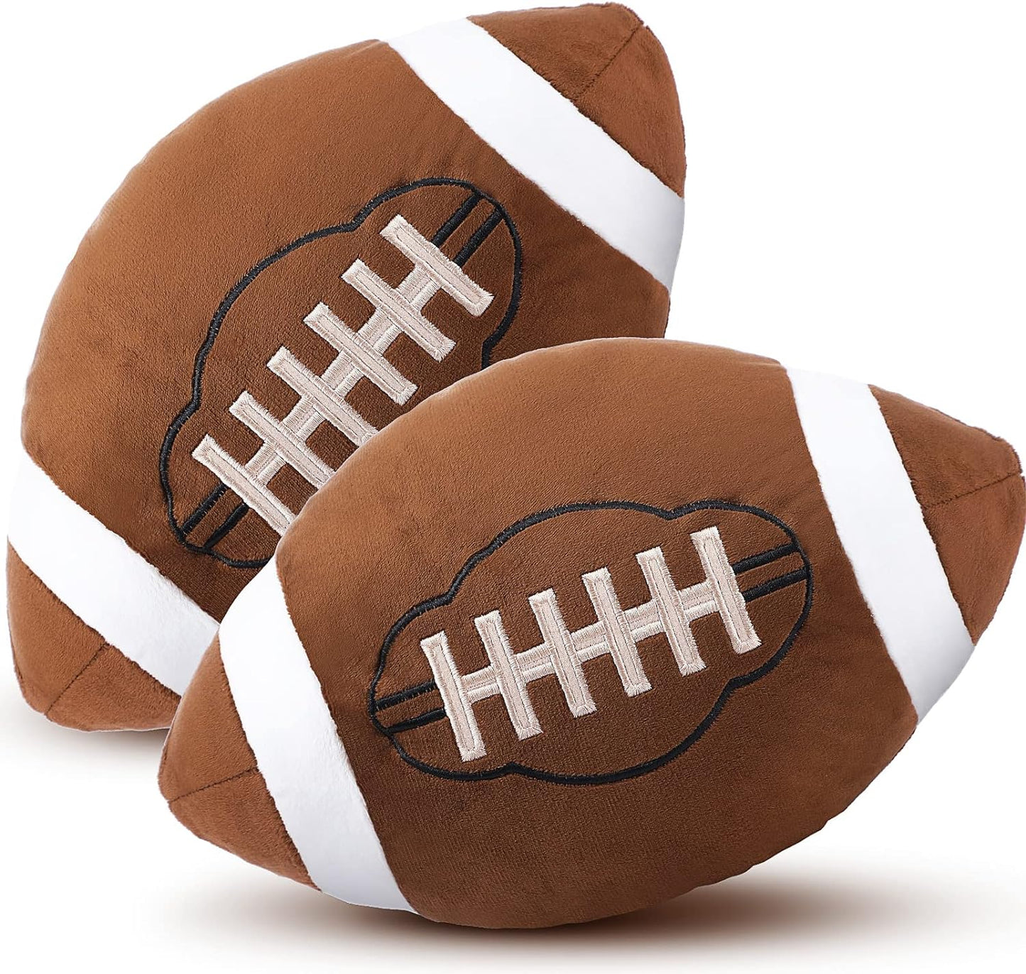 2 Pcs Plush Football Pillows Fluffy Soft Stuffed Sports Throw Pillows Cute Football Shaped Cushions for Bedroom Nursery Room Decoration