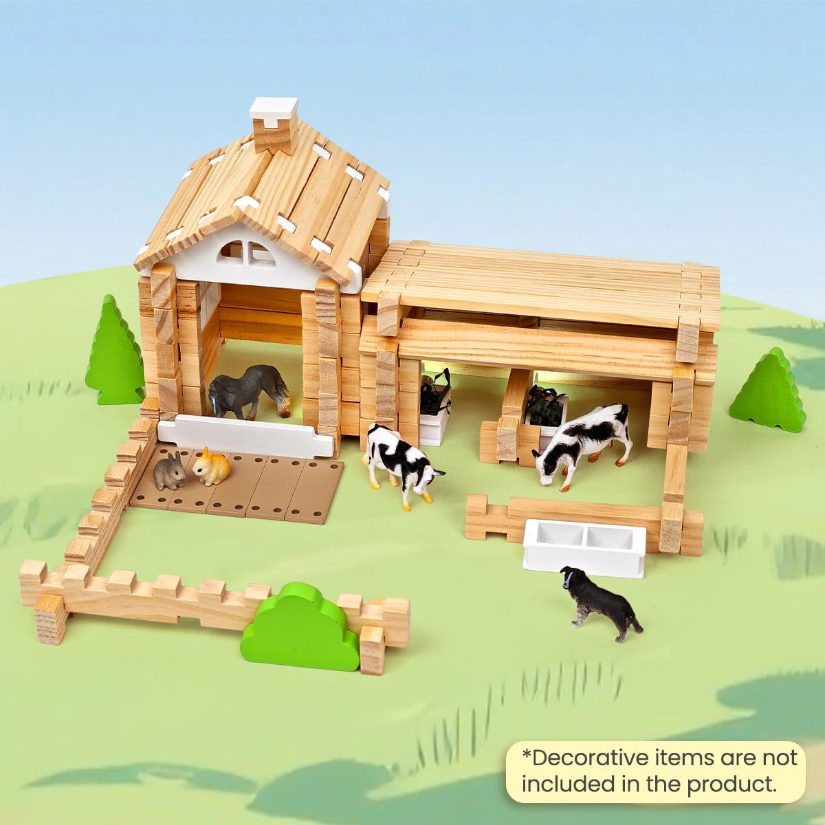 ＆Notchies 107 Pcs Wooden Blocks Toys with Door and Windows,Classic Old Fashioned Toys,Wooden Building Blocks for Kids Ages 4-8 Boys and Girls, (No Printed Manual)