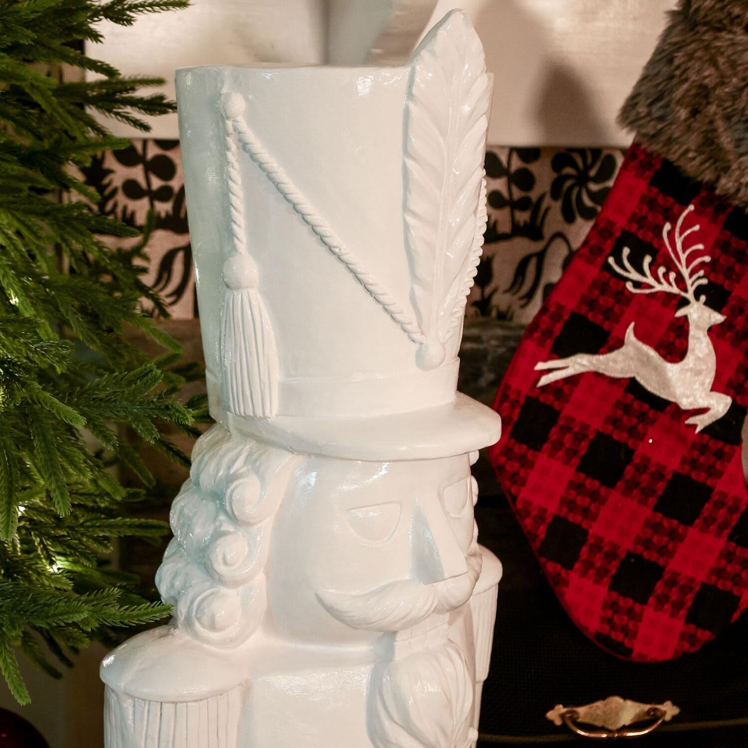 48” Glossy White Soldier, Large Resin Decorative Christmas Nutcracker, Modern Seasonal Holiday Figurine