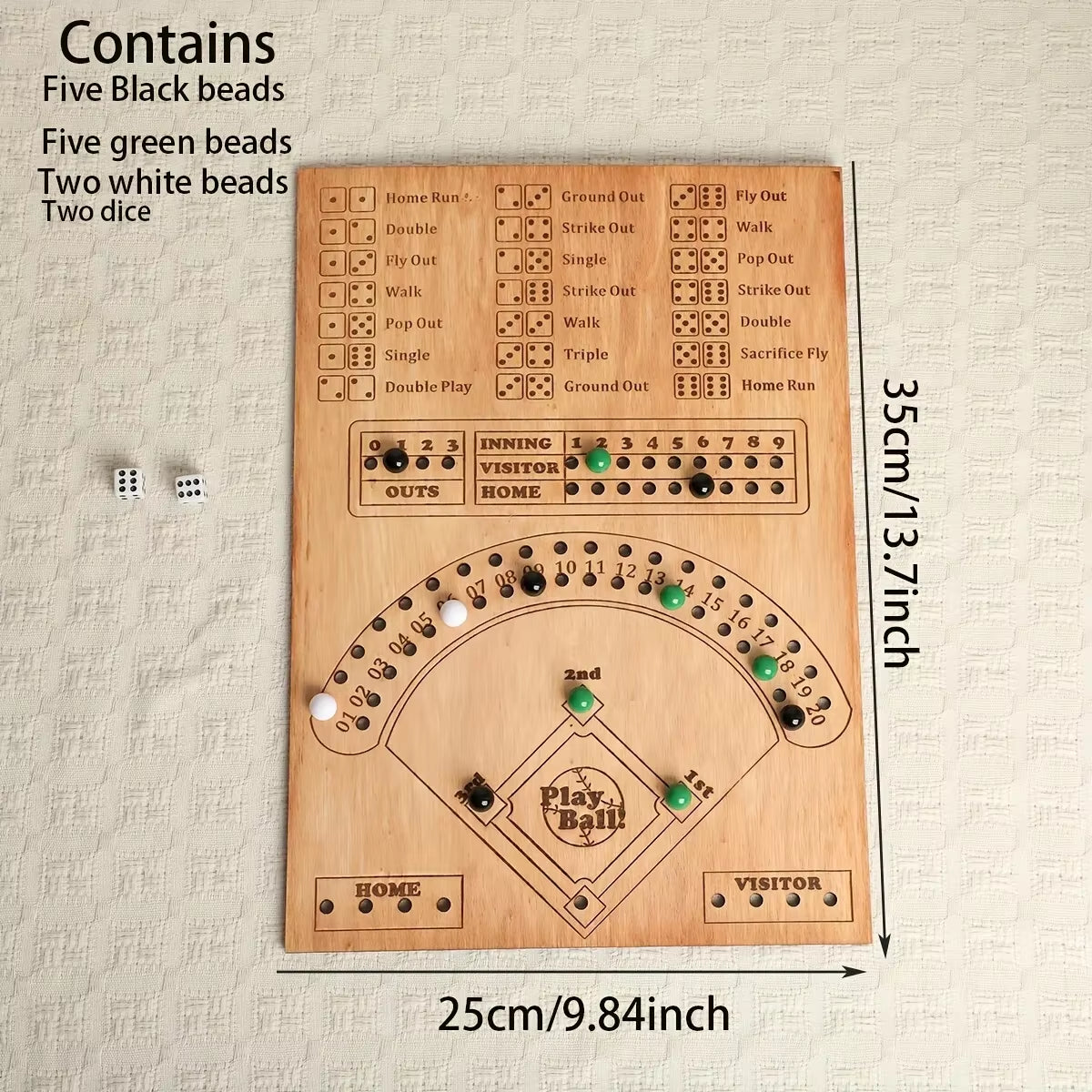 Baseball Dice Board Game Wooden Dice and Marble Board Game Interactive Double Battle Table Game Fun Sports Toy