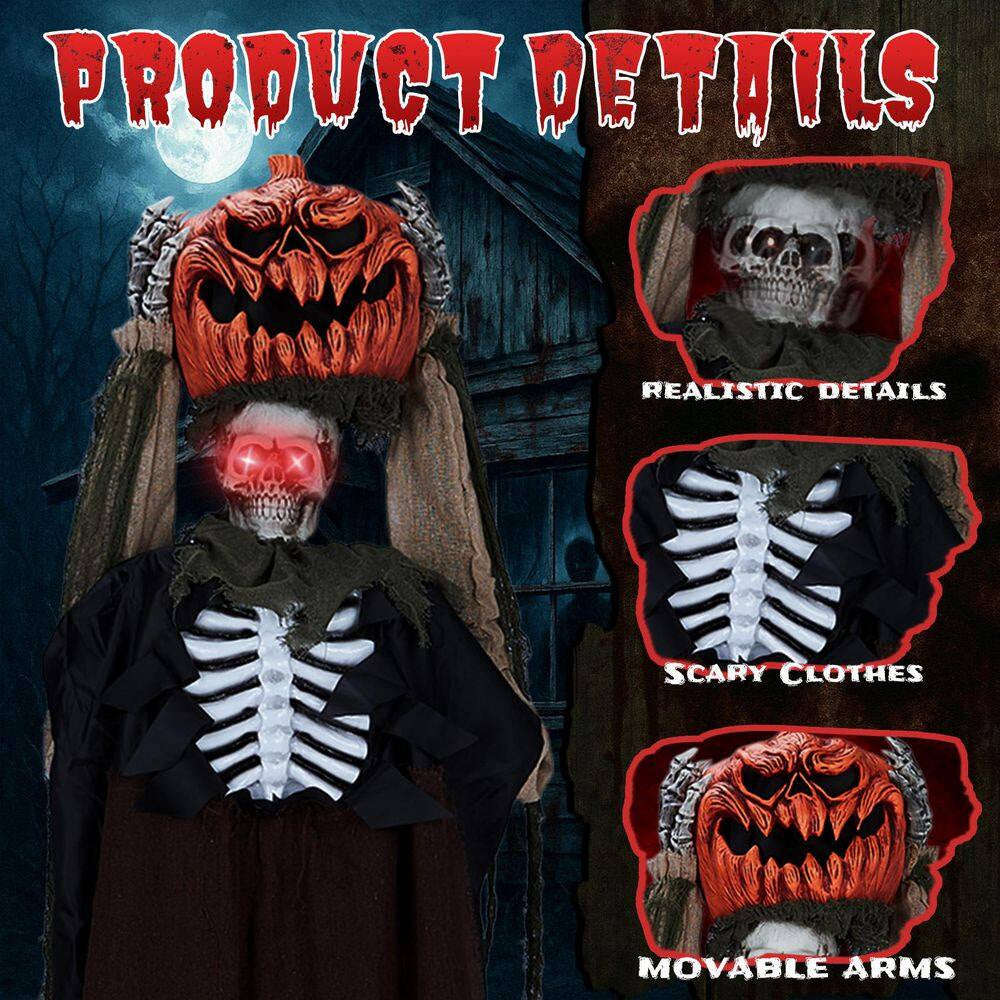 5. 6 Ft. Lifesize Haunted Animatronics Ghost with Pumpkin Head with Creepy Sound Outdoor Indoor Halloween Decoration