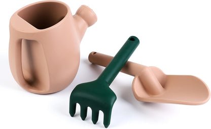 Toddler Gardening Tools - Silicone Beach Toys, Garden Toys for Toddlers | Kids Shovel and Rake Set, Watering Can, Sand Molds | Outdoor Baby Gardening Set (Sand Pink)