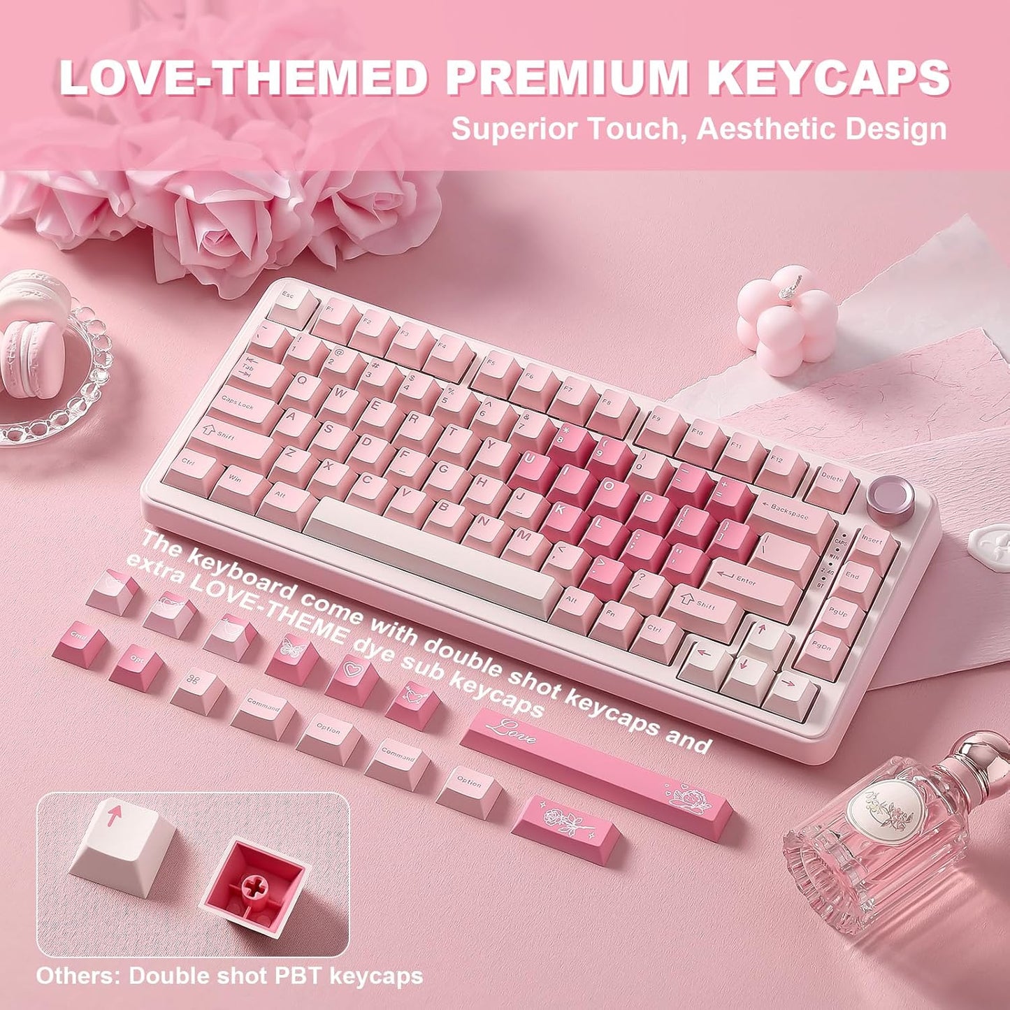 B75 PRO Wireless Mechanical Keyboard,75% Layout with Knob,Hot Swap Gasket Custom Structure,Creamy Pre-Lubed Switches,Rgb Backlit,Bluetooth/Type-C/2.4G for Win/Mac(Cocoa Cream V2 Switch,Pink)