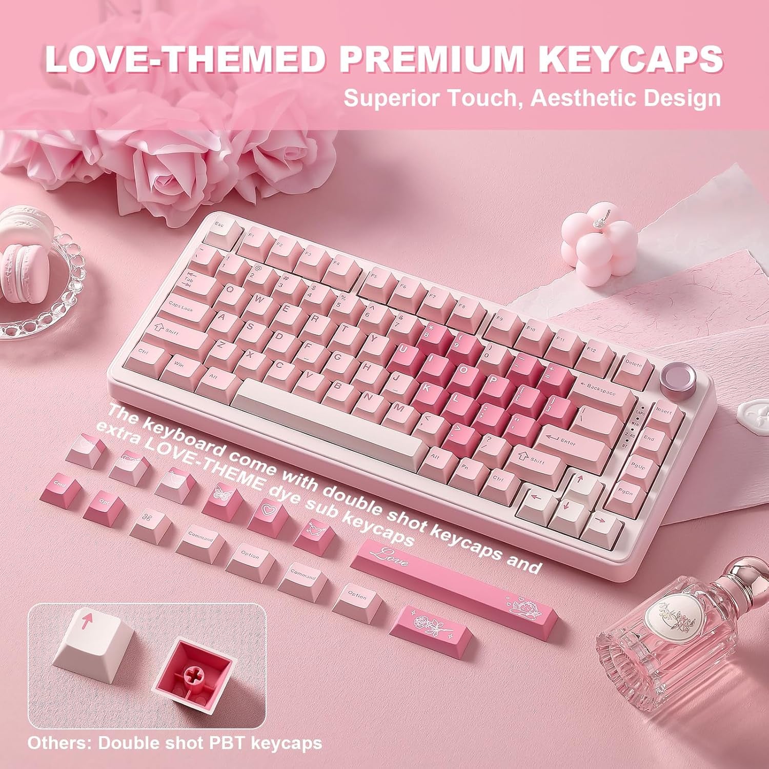B75 PRO Wireless Mechanical Keyboard,75% Layout with Knob,Hot Swap Gasket Custom Structure,Creamy Pre-Lubed Switches,Rgb Backlit,Bluetooth/Type-C/2.4G for Win/Mac(Cocoa Cream V2 Switch,Pink)