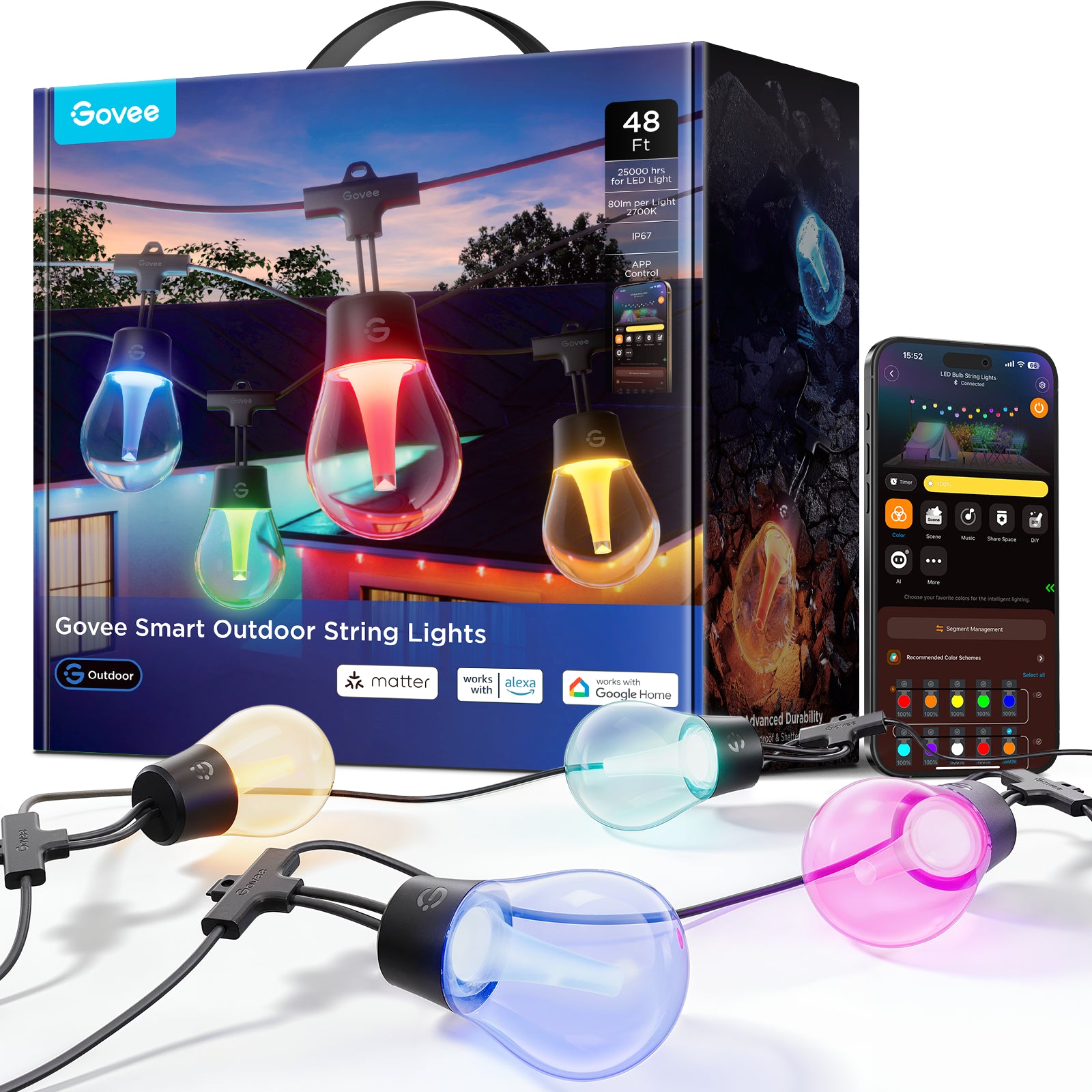 48Ft Outdoor Clear Bulb String Lights