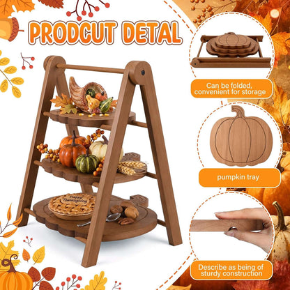 3 Tier Pumpkin Serving Trays Wooden Shaped Pumpkin Platters 12'' 10'' 8'' Charcuterie Plate Board Reusable Party Serving Plate for Halloween Fall Party Decoration