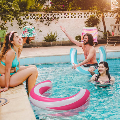 2Pcs 30 X 24 Inches Inflatable Curved Pool Noodle Adult Inflatable Pool Float Noodles for Swimming Travel Pink Blue Stripe Pools Float Toys Summer Party Beach Water Games Supplies