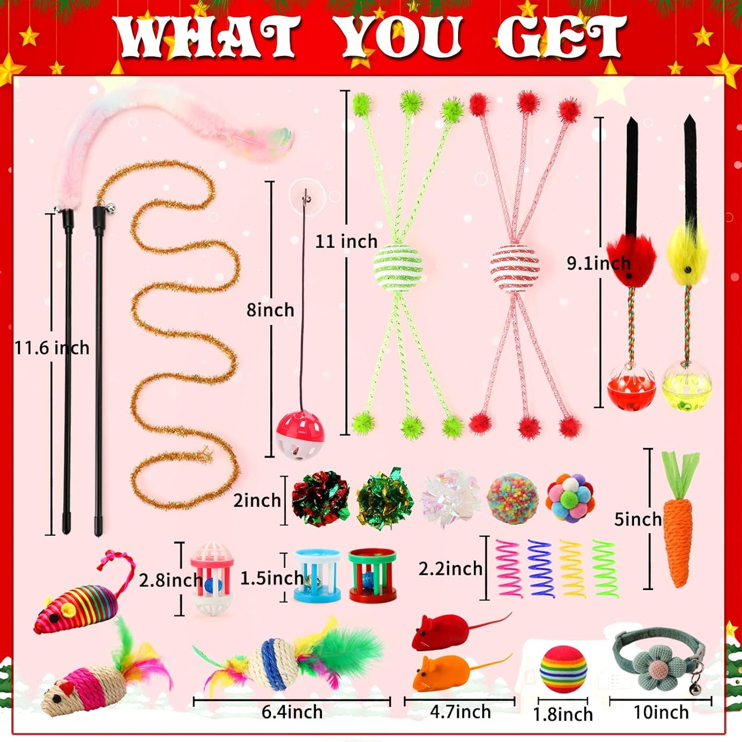 Cat Advent Calendar 2025, 24 Days Christmas Countdown Calendar with Assorted Interactive Cat Toys for Indoor Kitten Cats Pet Surprise Xmas Gifts for Cat Lovers Women