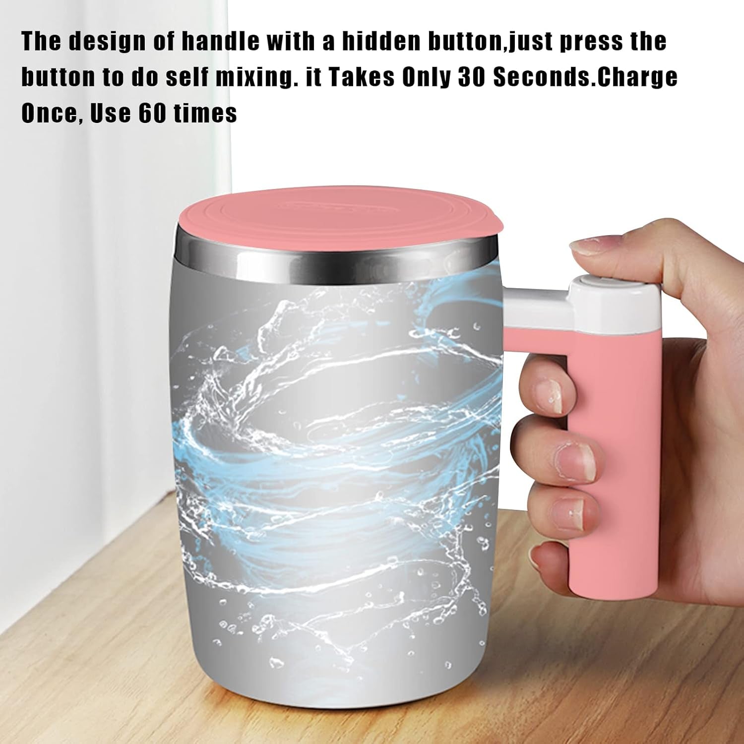 Self Stirring Mug,Rechargeable Auto Magnetic Coffee Mug with 2Pc Stir Bar,Waterproof Automatic Mixing Cup for Milk/Cocoa at Office/Kitchen/Travel 14Oz Best Gift - Pink