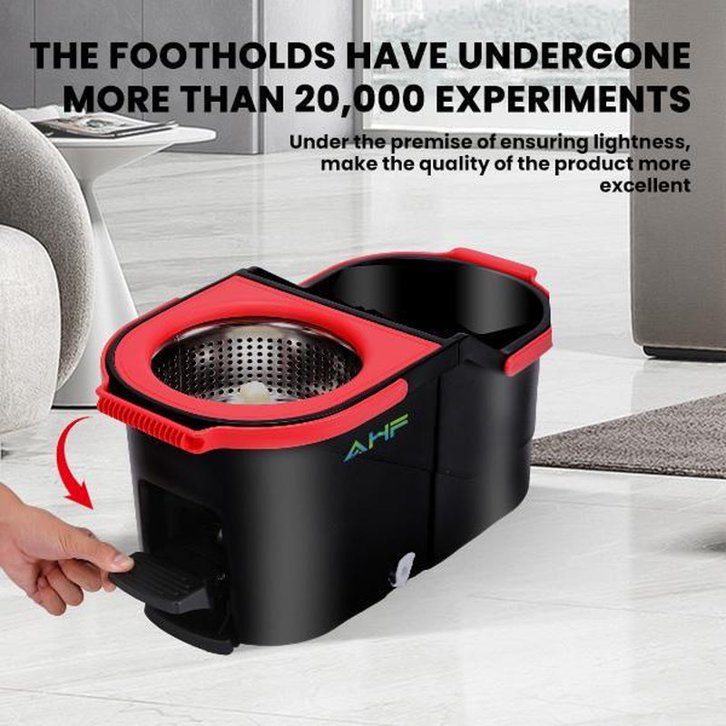 AHF New Model Microfiber Spin Mop R-2/R-2S 360° Rotation Hands-Free Cleaning System Red Standard Design Model R-2/R-2S Upgraded Version Foldable & Space-Saving Household Cleaner Tool