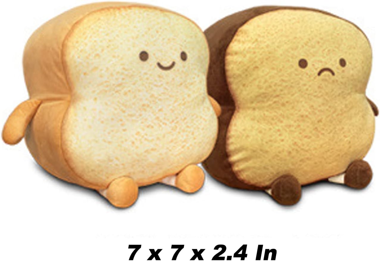Toast Sliced Bread Pillow,Bread Shape Plush Pillow,Facial Expression Soft Toast Bread Food Sofa Cushion Stuffed Doll Toy for Kids Adults Gift Home Bed Room Decor (S)