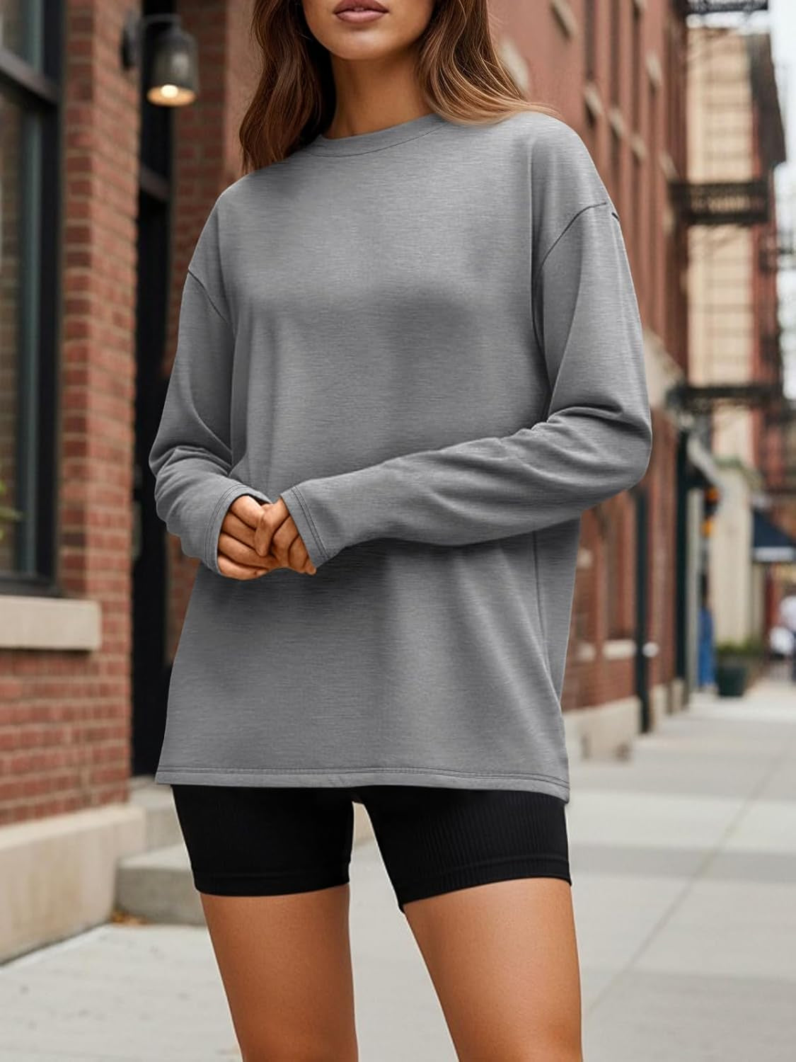 Womens Oversized Long Sleeve T Shirts 2025 Basic Crewneck Tee Fall Tops Casual Workout Y2K Clothes