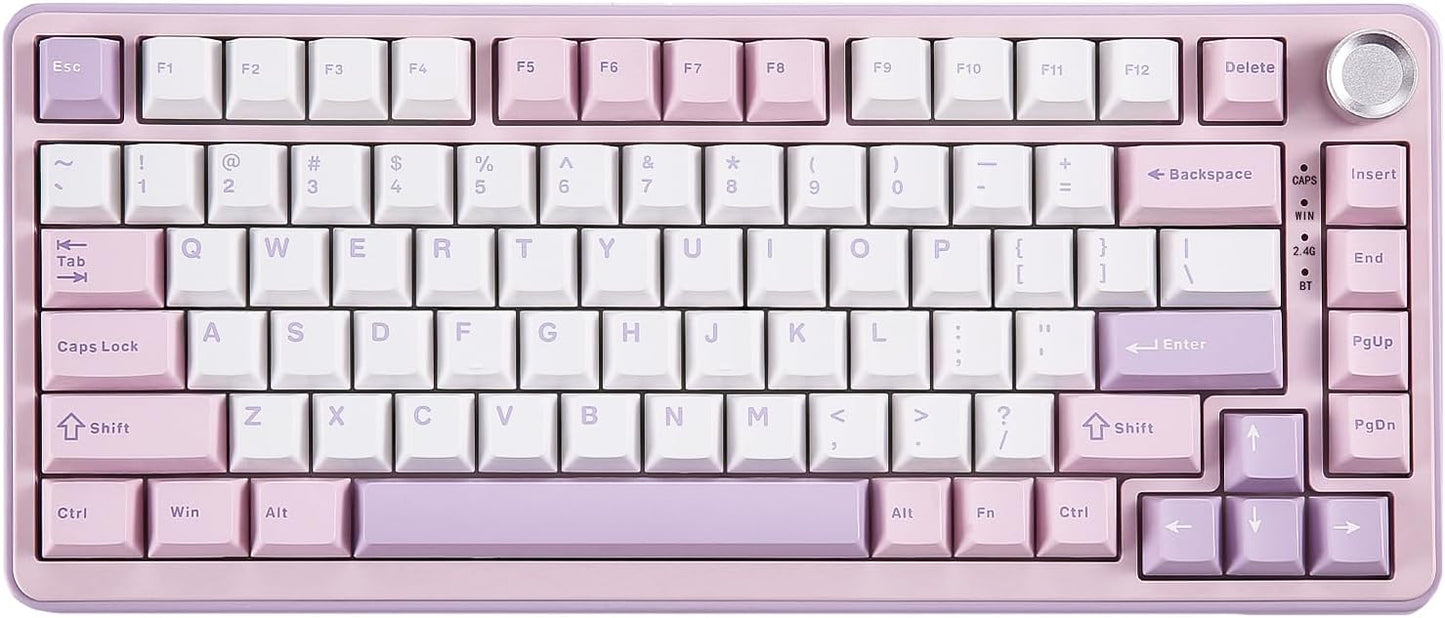 B75 PRO Wireless Mechanical Keyboard,75% Layout with Knob,Hot Swap Gasket Custom Structure,Creamy Pre-Lubed Switches,Rgb Backlit,Bluetooth/Type-C/2.4G for Win/Mac(Cocoa Cream V2 Switch,Pink)