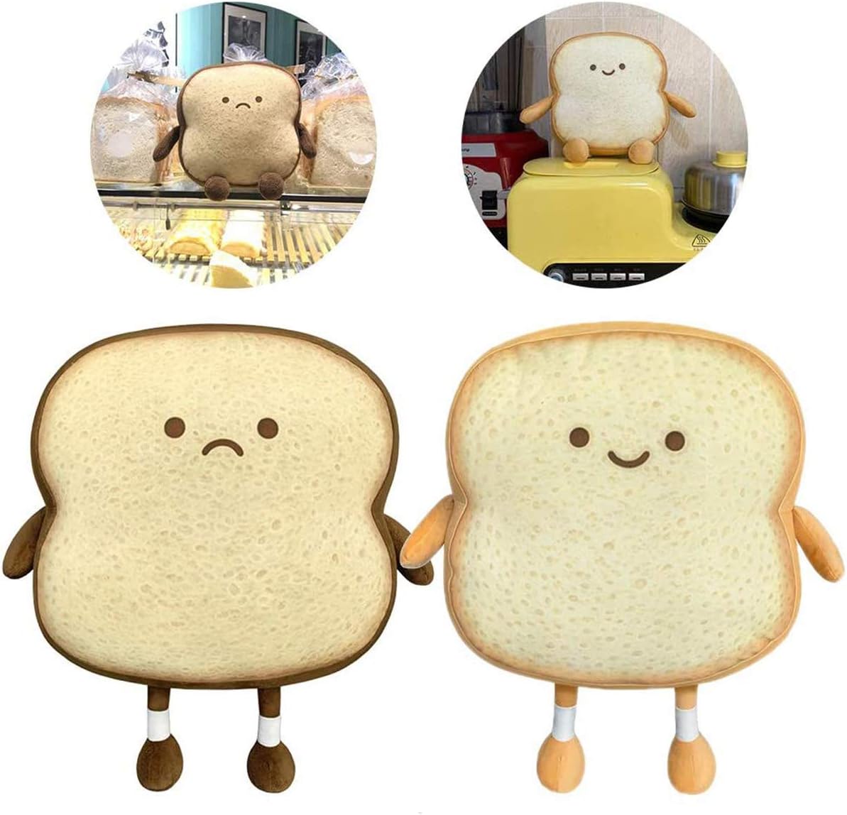 Toast Sliced Bread Pillow,Bread Shape Plush Pillow,Facial Expression Soft Toast Bread Food Sofa Cushion Stuffed Doll Toy for Kids Adults Gift Home Bed Room Decor (S)