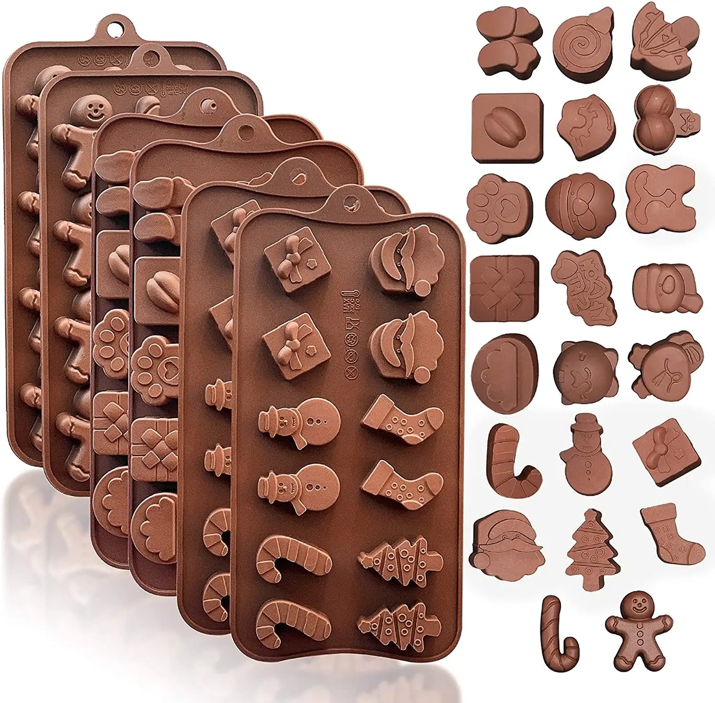 Christmas Shape Silicone Chocolate Mould Non-Stick Fondant Cookie Baking Trays Xmas Trees Candy Gingerbread Man Gift Mold Tools
