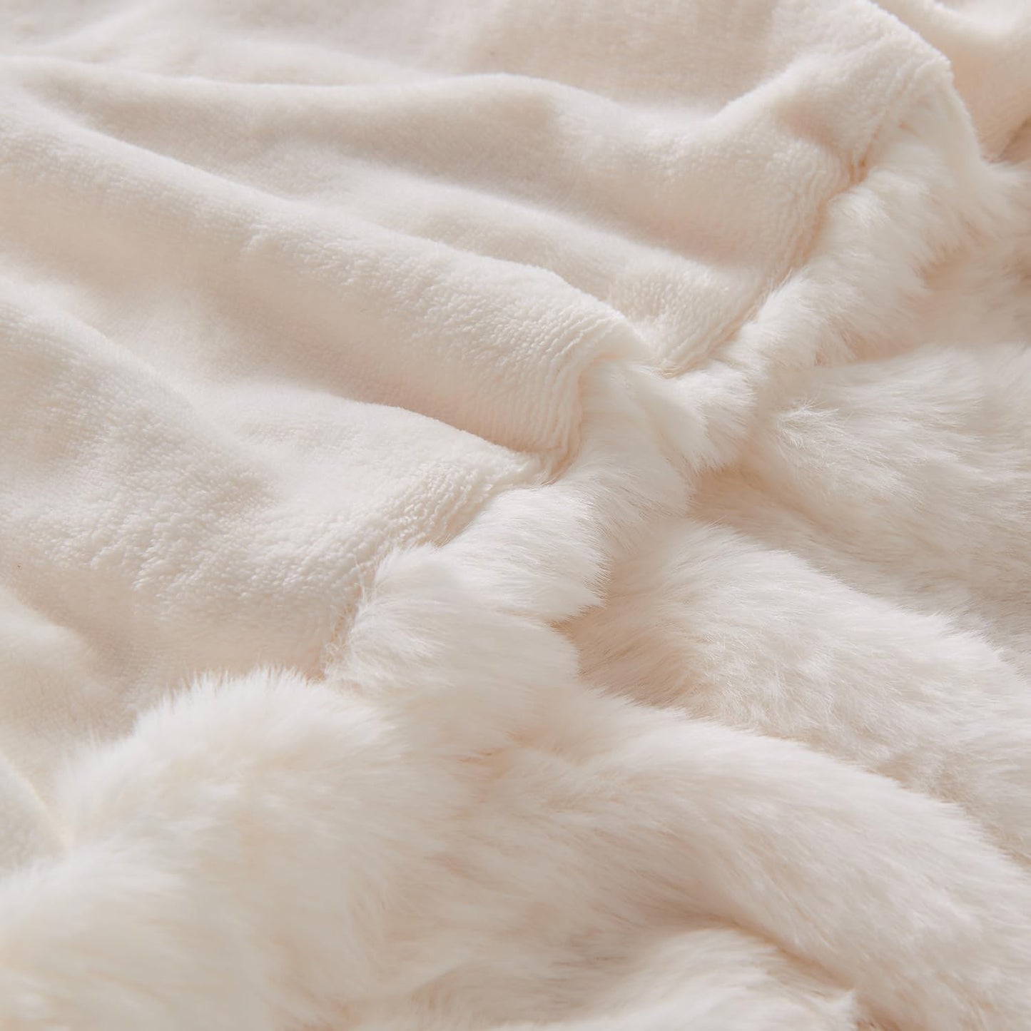 Faux Fur Throw Blanket Cream White - Big Bubble Rabbit Fluff Blanket for Couch, Small Fluffy Fuzzy Cozy Blanket, Thick Furry Plush Shaggy Blankets, 50X60 Inches