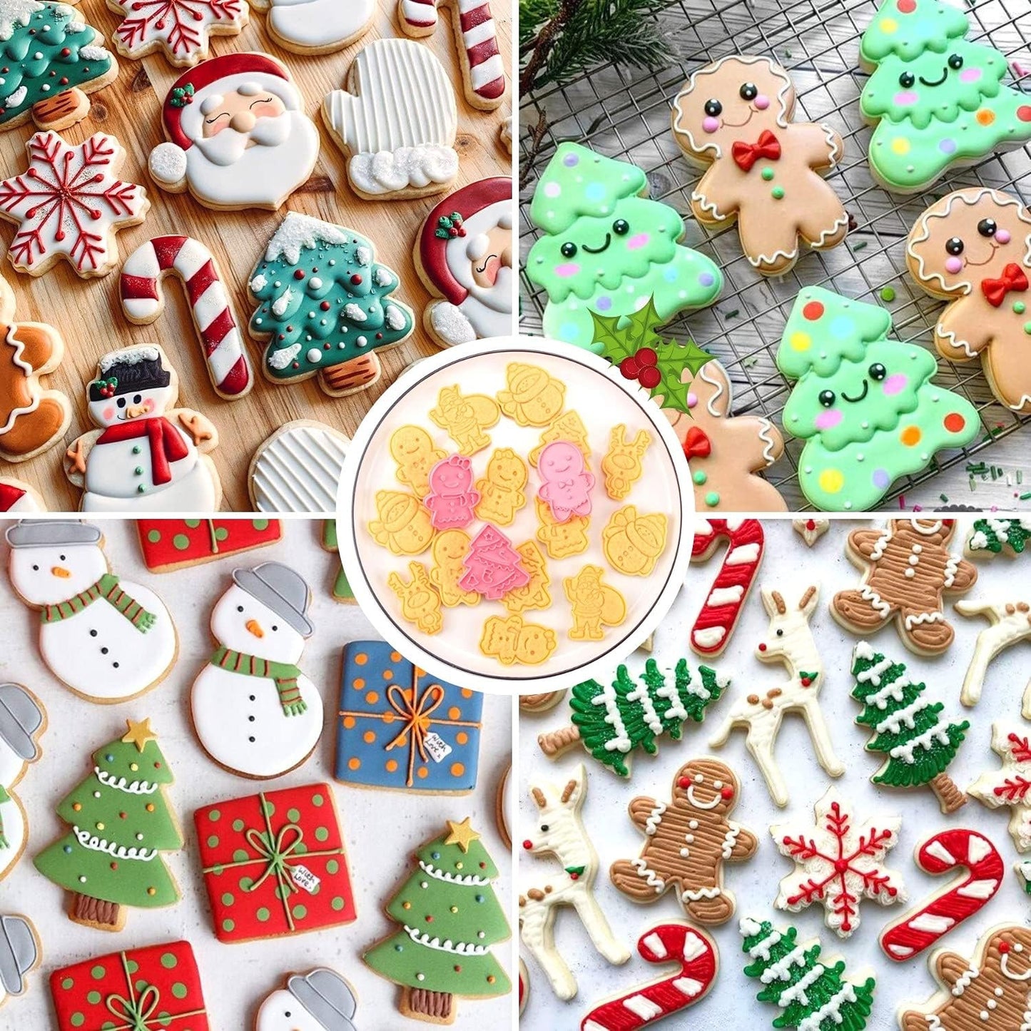 Christmas Cookie Cutter Set, 6Pcs 3D Pressable Christmas Biscuit Cutters Set - Gingerbread Man, Christmas Tree, Snowman,Embossed Stamped Pastry Cutters, for Kitchen Bakeware