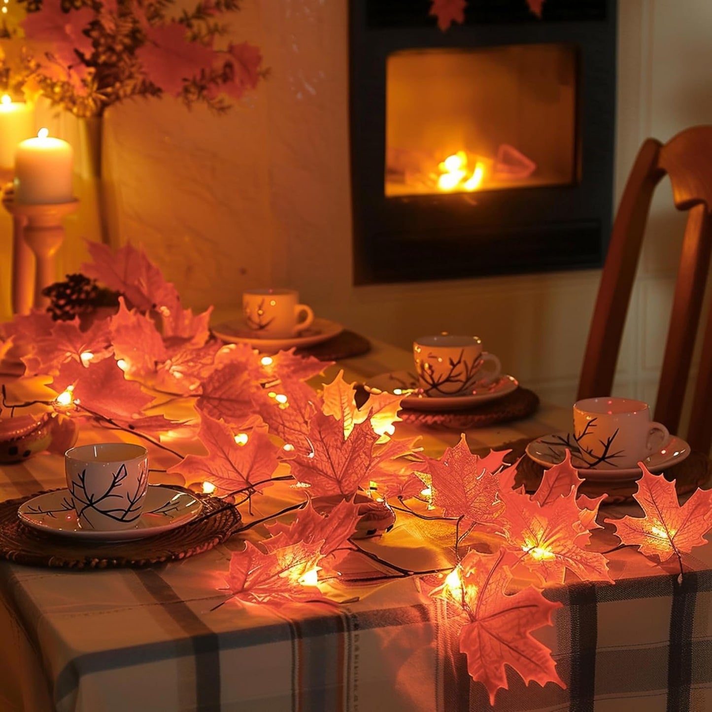2 Pack Thanksgiving Maple Leaf String Lights, Total 20FT 40 LED Battery Operated Lighted Fall Leaves Garland, Halloween Decorations for Indoor Outdoor Autumn Harvest Decor