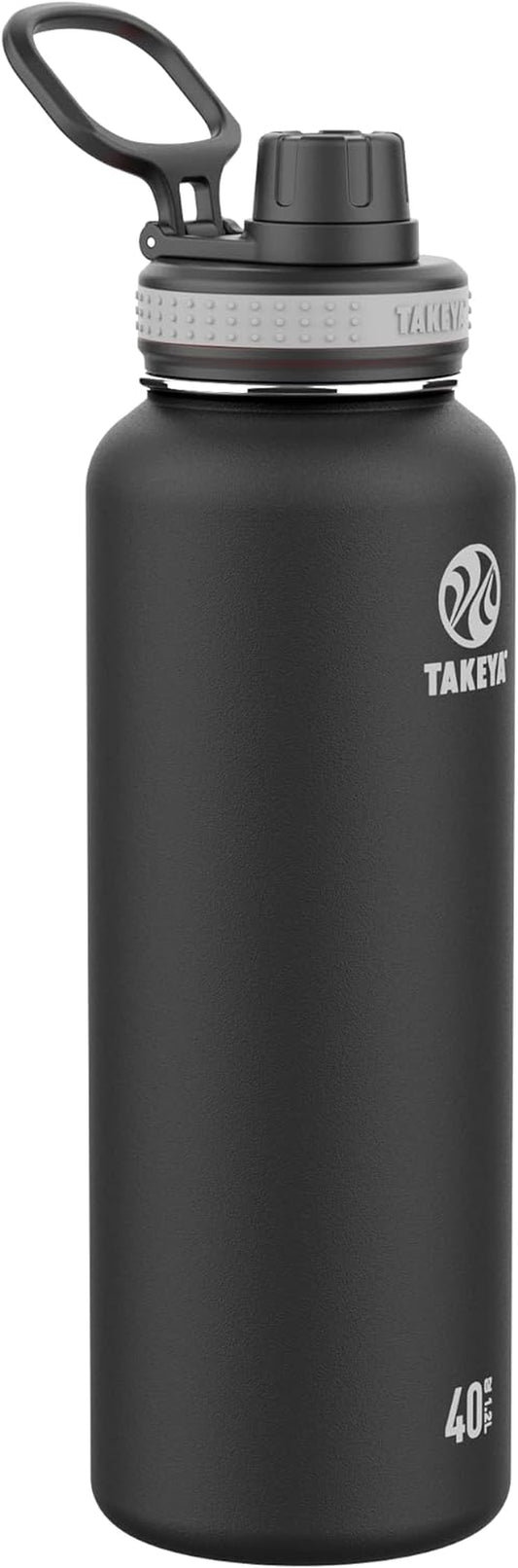 40 Oz Vacuum Insulated Stainless Steel Water Bottle with Spout Lid - Black