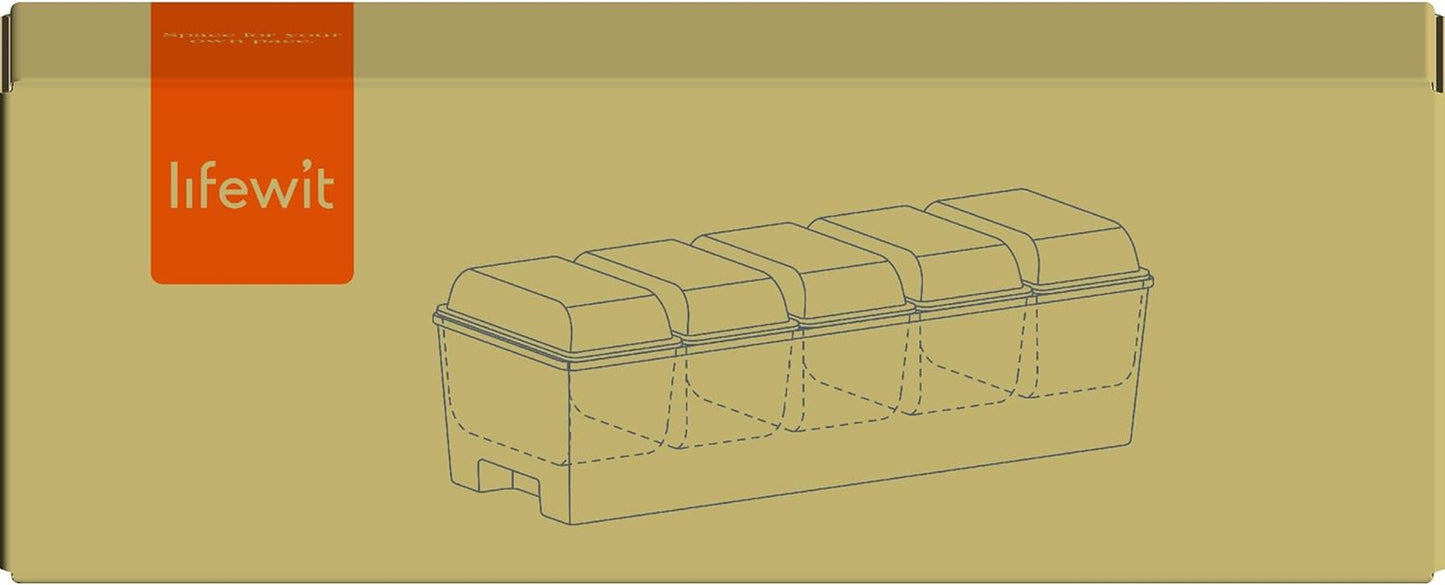 Ice Chilled Condiment Caddy with 5X 20Oz(2.5 Cup) Containers, 15.3" Condiment Server with Separate Lids, Serving Tray Platter with Removable Dishes for Bar, Fruit, Salad, Taco, Party Garnish