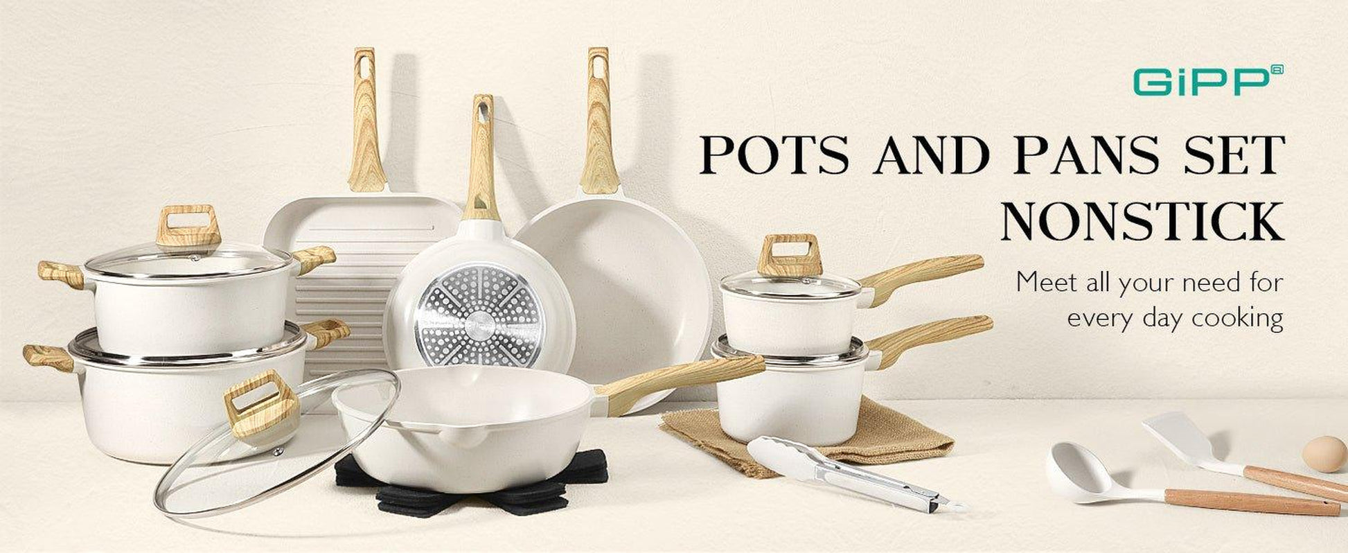Gipp 10Pcs Nonstick White Granite Pots and Pans Set, Pfos-Free