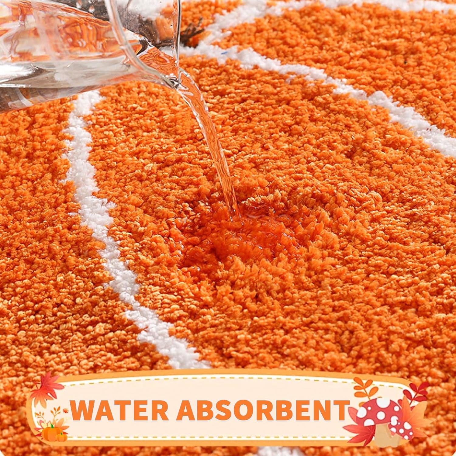 Cute Bath Mat, Pumpkin Bath Mat Halloween Bathroom Decor Mat, Extra Soft Fluffy Absorbent Non-Slip Bathtub Mat, Machine Washable Funny Pumpkin Shape Bath Rug for Shower Bedroom Door 24X24In (Orange)