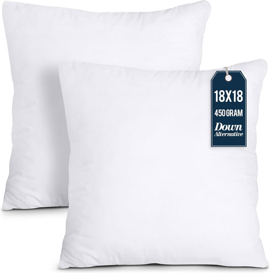 Throw Pillows Insert (Pack of 2, White) - 18 X 18 Inches Bed and Couch Pillows - Indoor Decorative Pillow