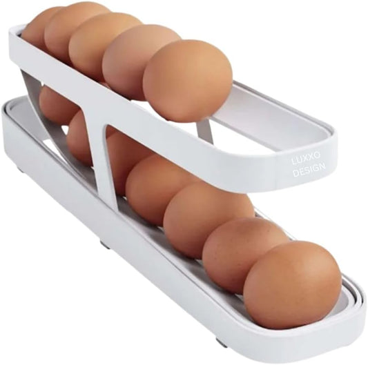 Egg Dispenser Egg Holder Space Saving Automatic Egg Storage Container Organizer for Refrigerator Space-Saving Rolling Eggs Dispenser and Organizer for Refrigerator Kichen Cabinet (White)