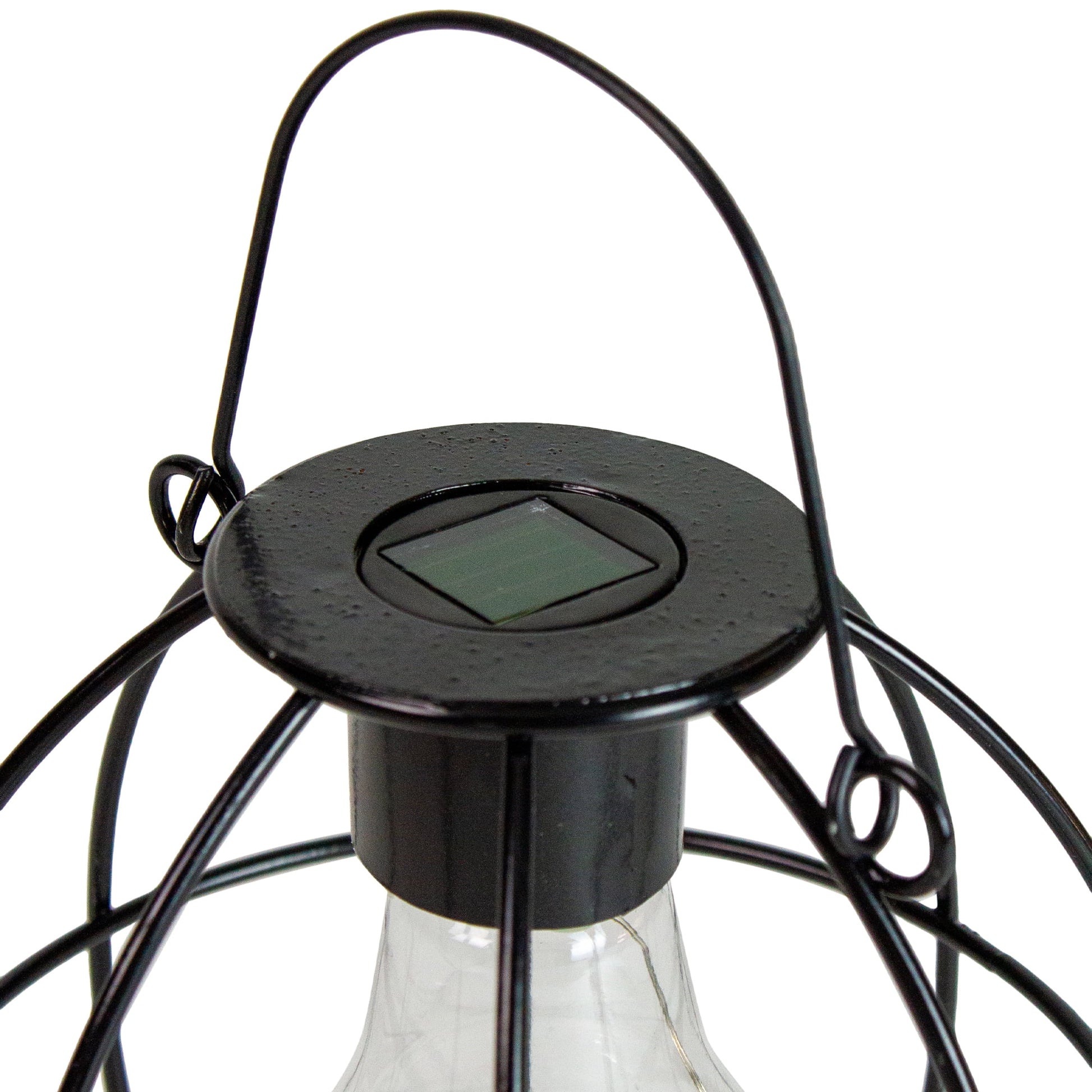 6" Black Geometric Outdoor Hanging Solar Lantern with Handle