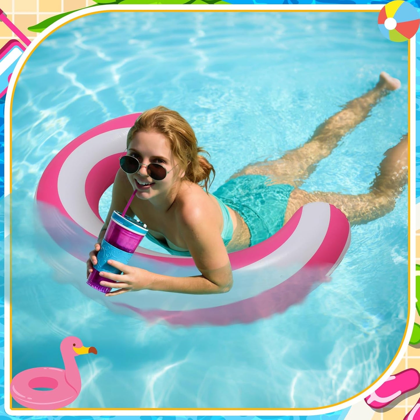 2Pcs 30 X 24 Inches Inflatable Curved Pool Noodle Adult Inflatable Pool Float Noodles for Swimming Travel Pink Blue Stripe Pools Float Toys Summer Party Beach Water Games Supplies