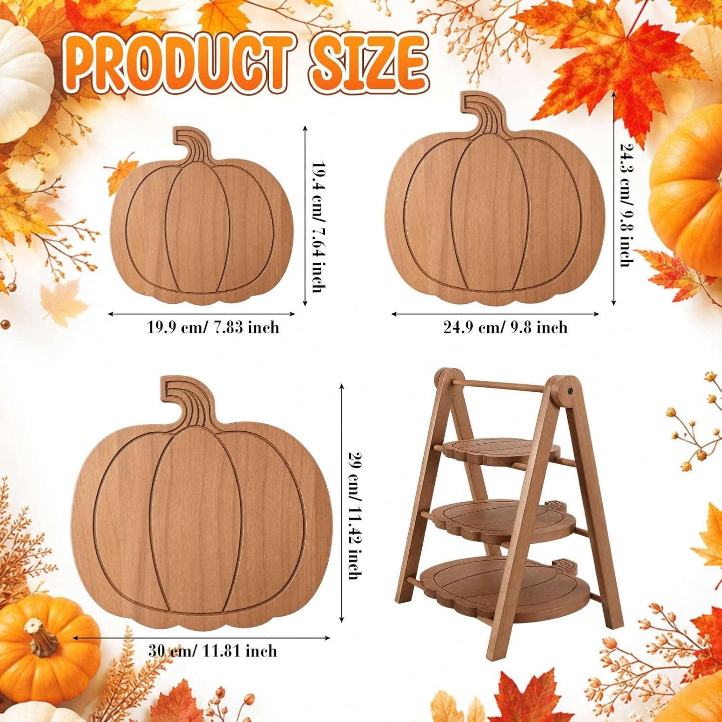 3 Tier Pumpkin Serving Trays Wooden Shaped Pumpkin Platters 12'' 10'' 8'' Charcuterie Plate Board Reusable Party Serving Plate for Halloween Fall Party Decoration