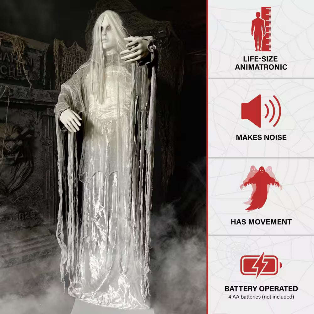 5.6 Ft. Rising Ghost Woman by Tekky, Sound Activated Halloween Animatronic