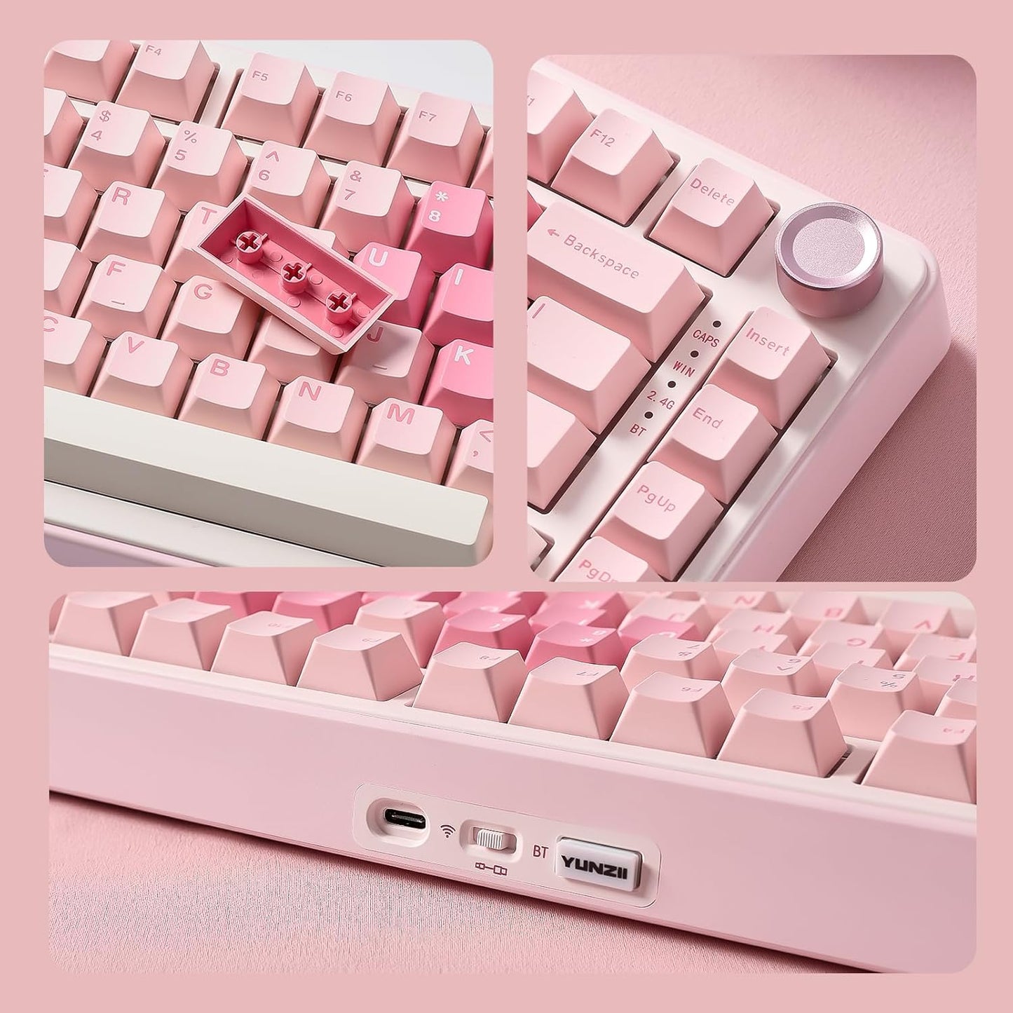 B75 PRO Wireless Mechanical Keyboard,75% Layout with Knob,Hot Swap Gasket Custom Structure,Creamy Pre-Lubed Switches,Rgb Backlit,Bluetooth/Type-C/2.4G for Win/Mac(Cocoa Cream V2 Switch,Pink)