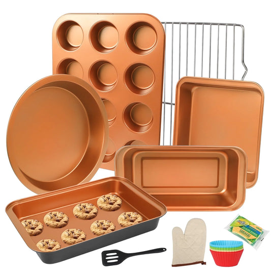 6 Piece Bakeware Set Nonstick,Steel Baking Sheets Pan for Oven,Kitchen Baking Set with Muffin Pan,Loaf Pan,Cake Pans