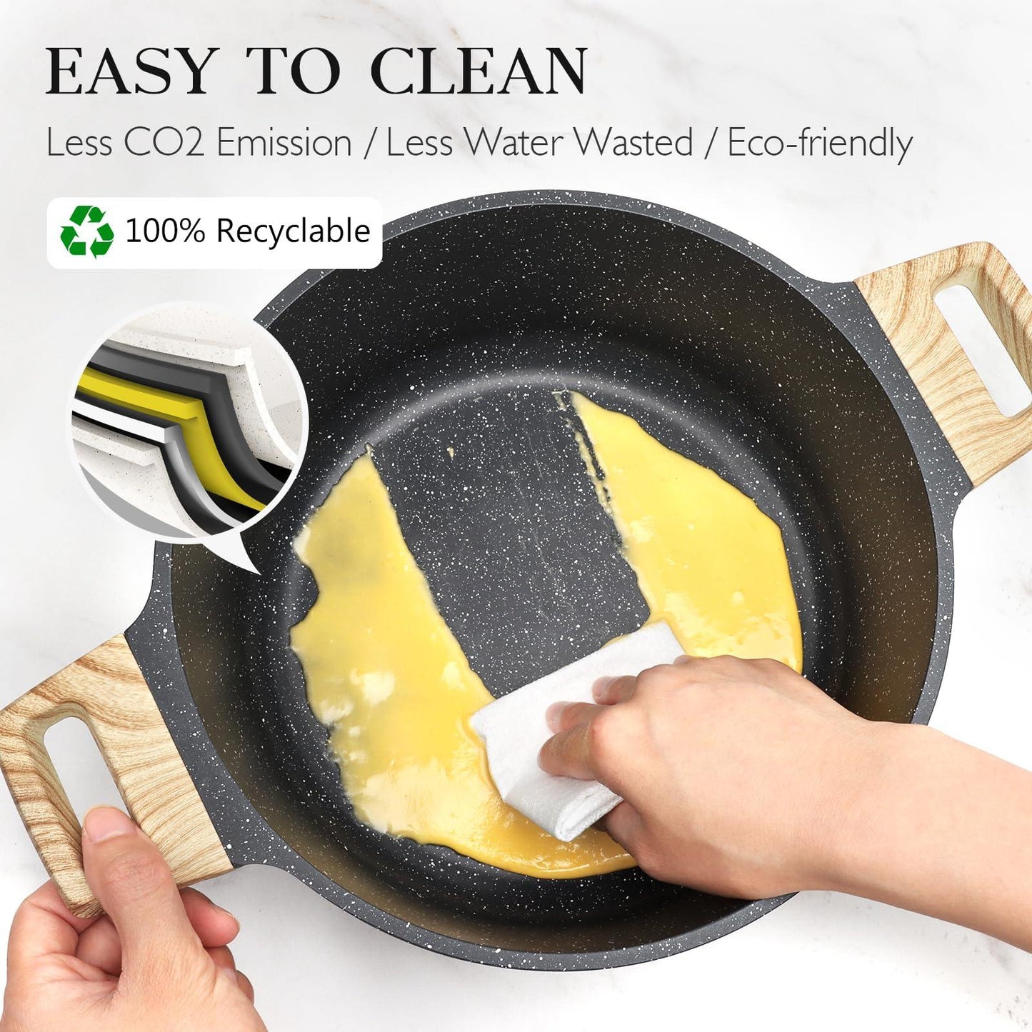 Gipp 10Pcs Nonstick White Granite Pots and Pans Set, Pfos-Free