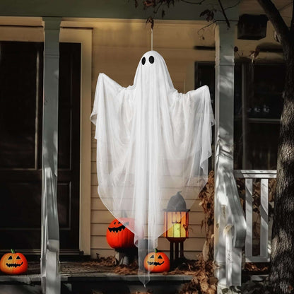 Halloween Hanging Light up Ghost, 47” White Ghosts with Warm White LED Light and Timer Halloween Hanging Decoration Waterproof for Front Yard Patio Lawn Garden Party Decor Indoor Outdoor