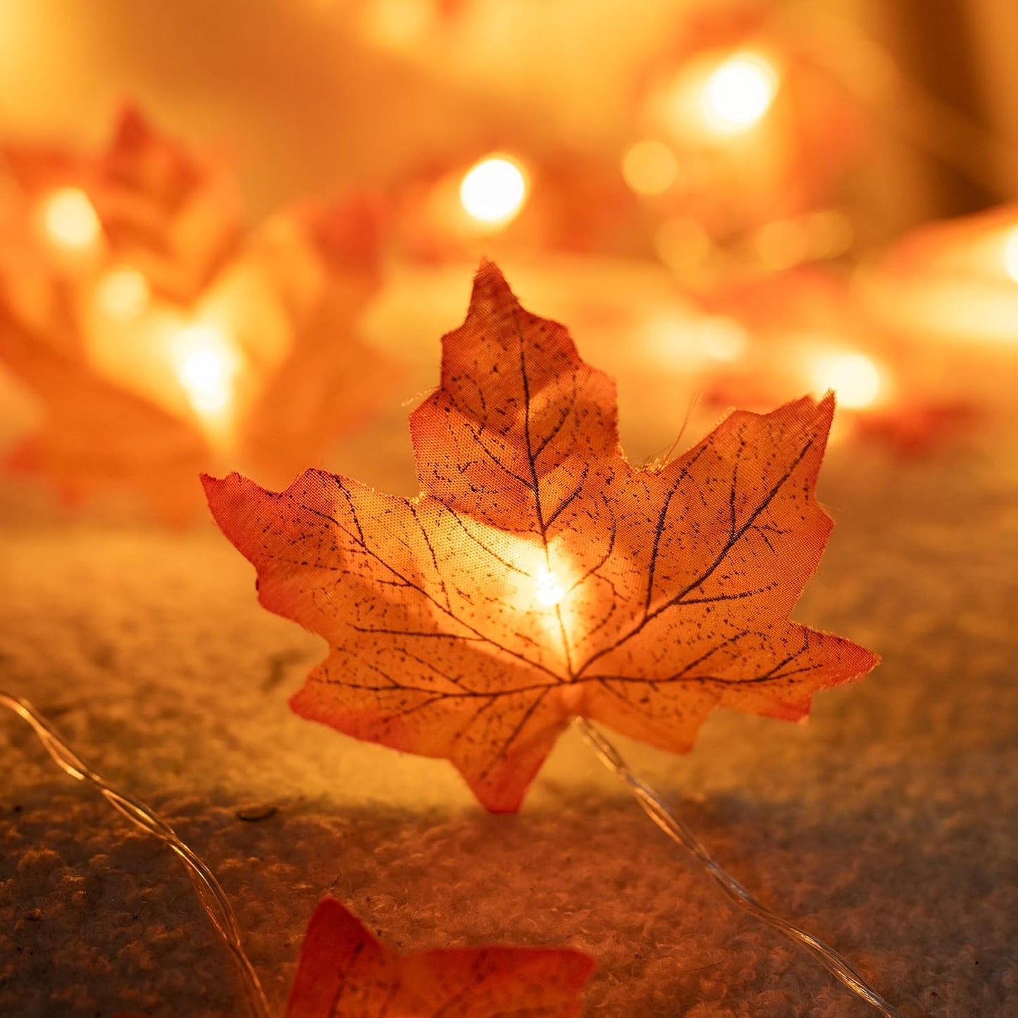 2 Pack Thanksgiving Maple Leaf String Lights, Total 20FT 40 LED Battery Operated Lighted Fall Leaves Garland, Halloween Decorations for Indoor Outdoor Autumn Harvest Decor
