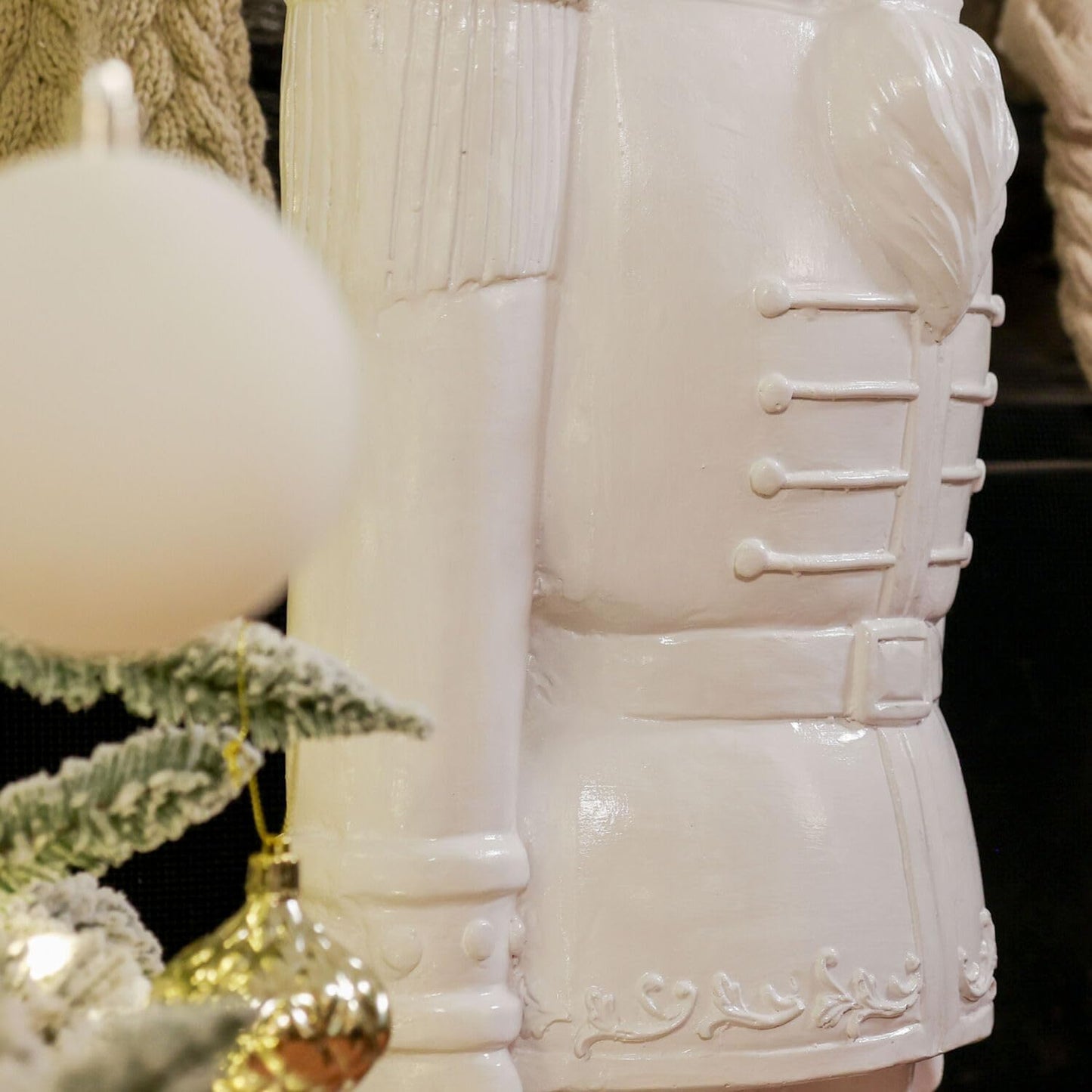 48” Glossy White Soldier, Large Resin Decorative Christmas Nutcracker, Modern Seasonal Holiday Figurine