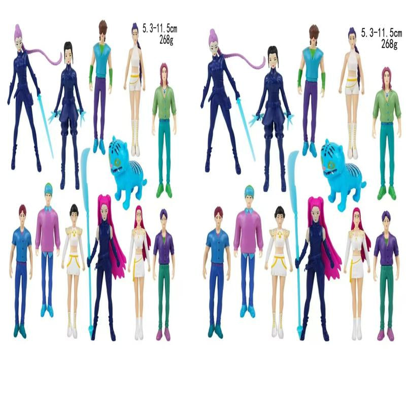 Kpop Demon Hunter Theme Doll Set 12-Piece Cartoon Model Toys for Home & Office Decor Desk Decorations Unique Themed Dolls Compact Size Easy Display No Warranty 5.3-11.5Cm 268G