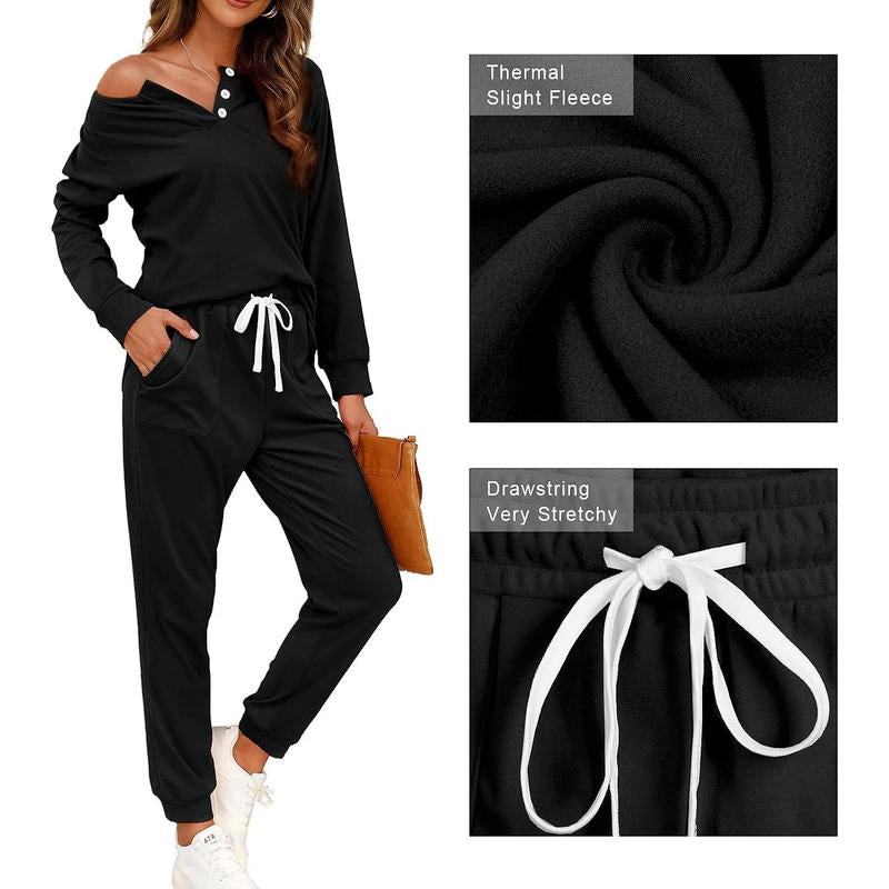WIHOLL Two Piece Outfits for Women Lounge Sets Button down Sweatshirt Sweatpants Sweatsuits Set with Pockets
