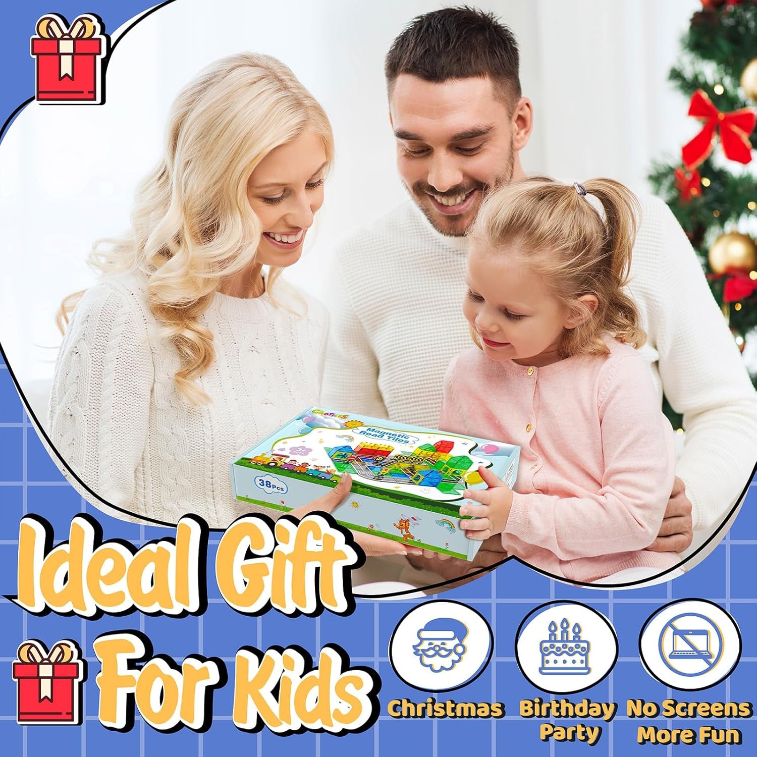 Magnetic Tiles - Road Set, Magnetic Building Blocks, Preschool Montessori Toys Gift for 3+ Year Old Boys and Girls, Sensory Christmas Toys for Kids Aged 3-5 and 4-8, Ideas for Toddler with Autism