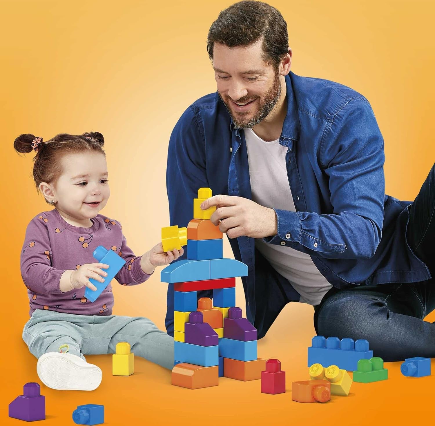 MEGA BLOKS First Builders Toddler Blocks Toys Set, Big Building Bag with 80 Pieces and Storage, Ages 1+ Years