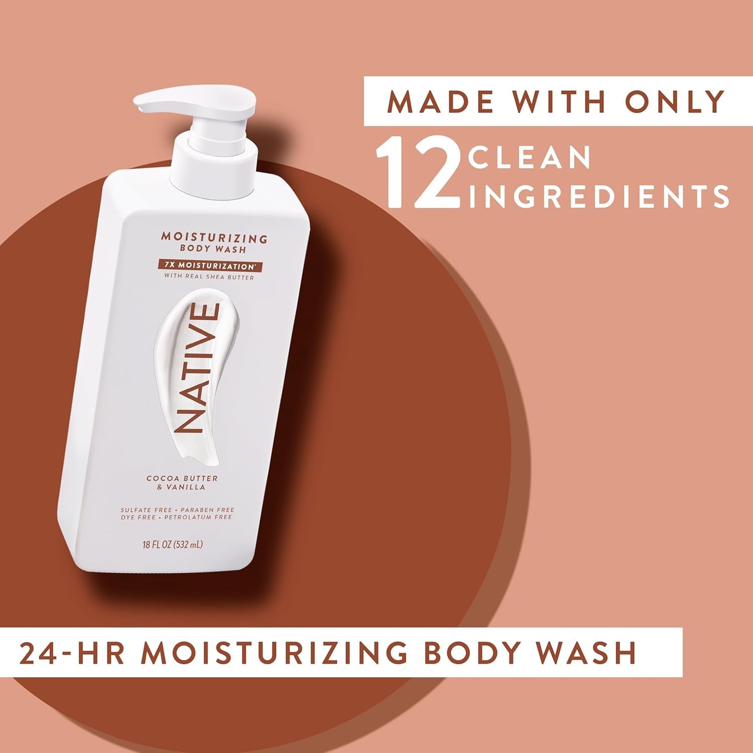 Moisturizing Body Wash Contains Naturally Derived Ingredients | for Women & Men, Sulfate, Paraben, & Dye Free Leaving Skin Soft & Hydrated | Cocoa Butter & Vanilla 18 Oz