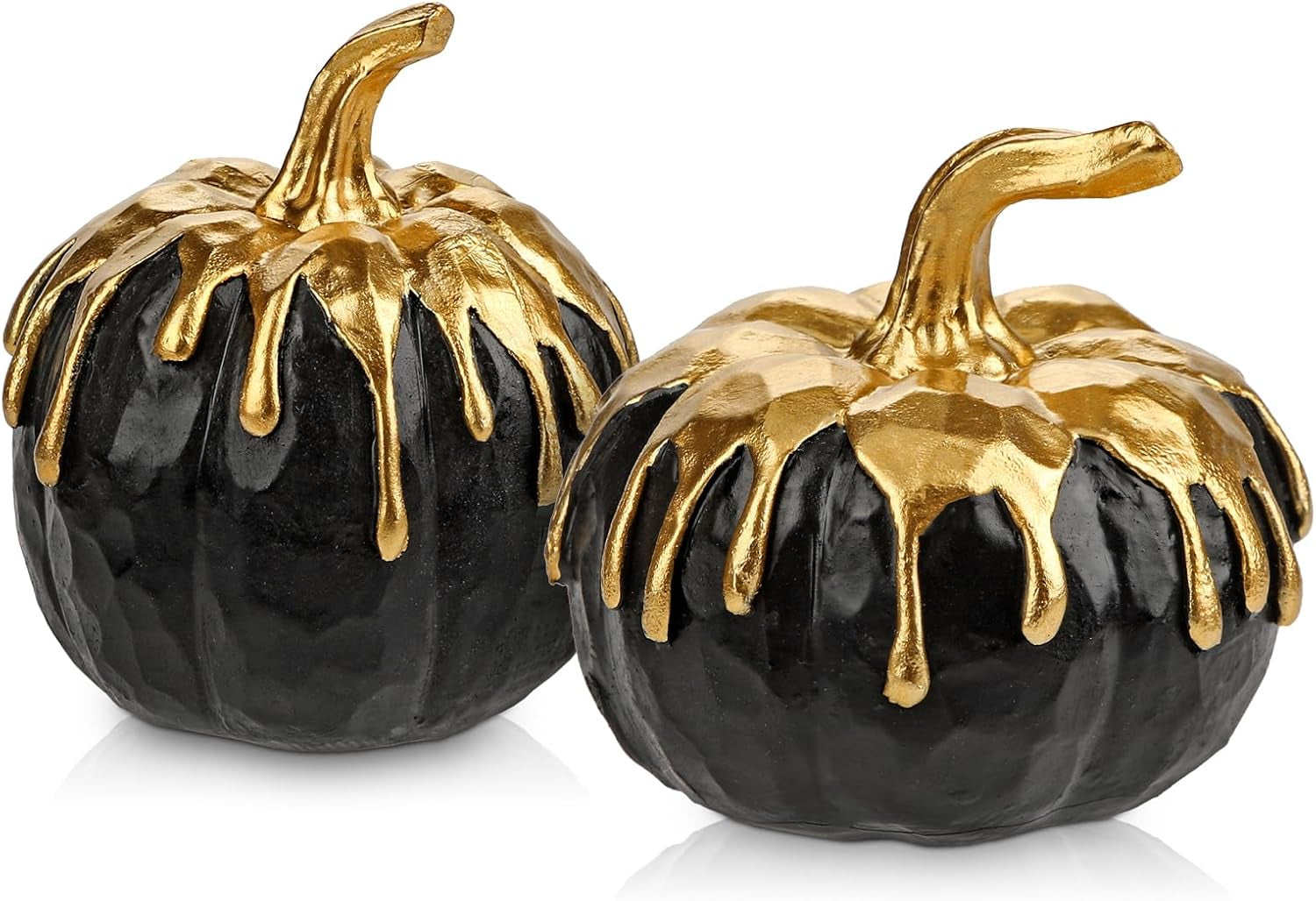 Fall Pumpkin Decor 2 PCS Black and Gold Resin Pumpkin Fake Pumpkins for Decorating Figurines Artificial Pumpkins Centerpiece Rustic Farmhouse Halloween Table Fall Decorations for Home