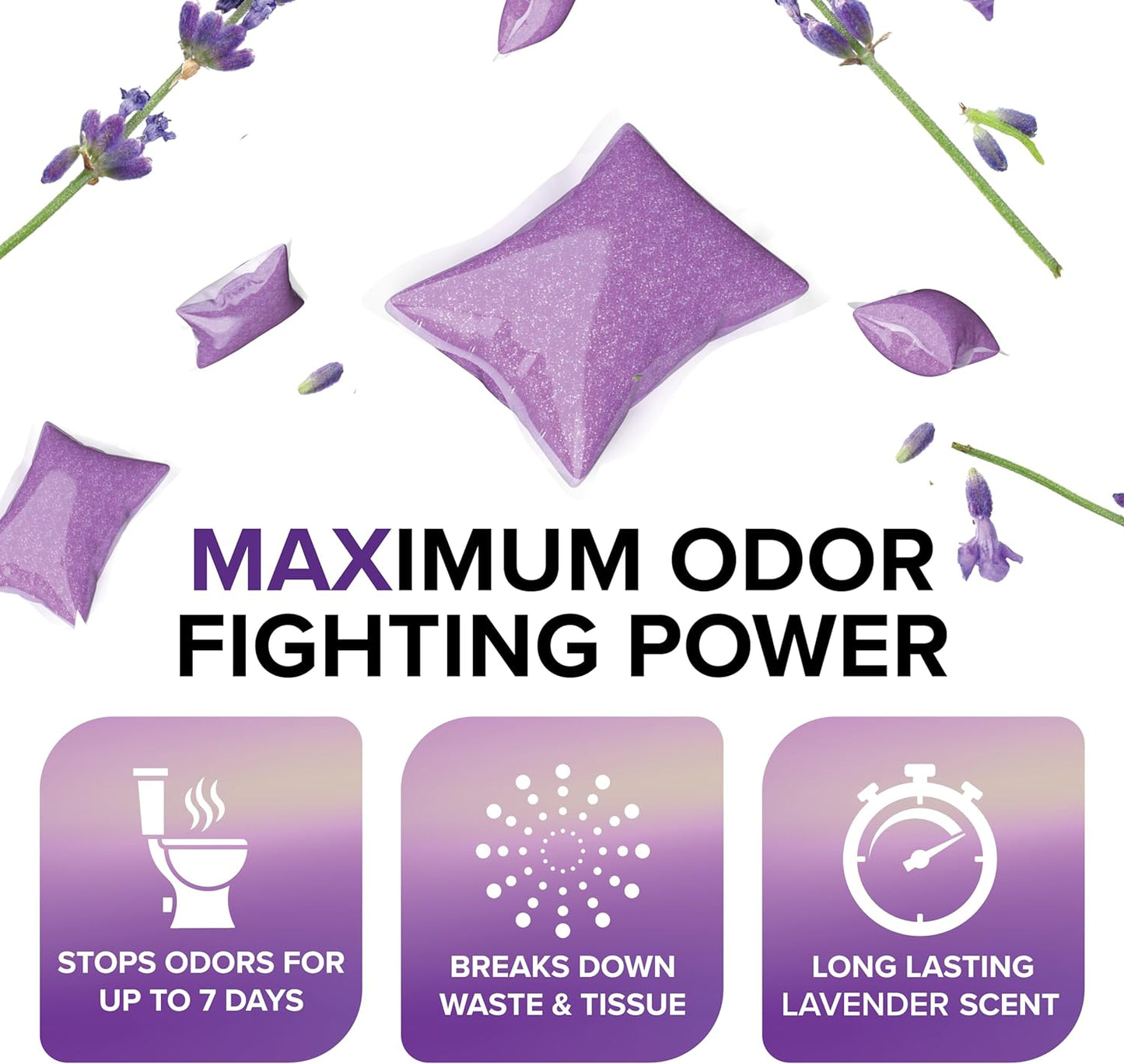 TST MAX RV Toilet Treatment Drop-Ins - Control Unwanted Odors and Break down Waste and Tissue - Septic Tank Safe - Lavender Scent - 30-Pack (41553)